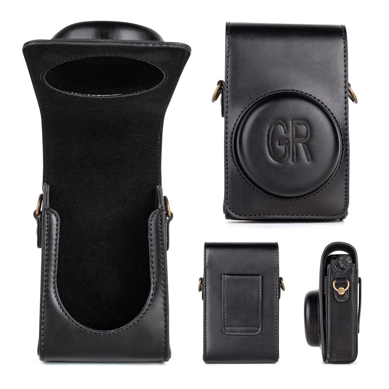 kinokoo Protective Case for Ricoh GR/GR II/GR III/IIIX /GR IV Camera, PU Leather GR GR II GR III GR IIIX GR IVCamera Case Cover with Shoulder Strap - Retro Style Easy Carrying Bag- Black - Image 5